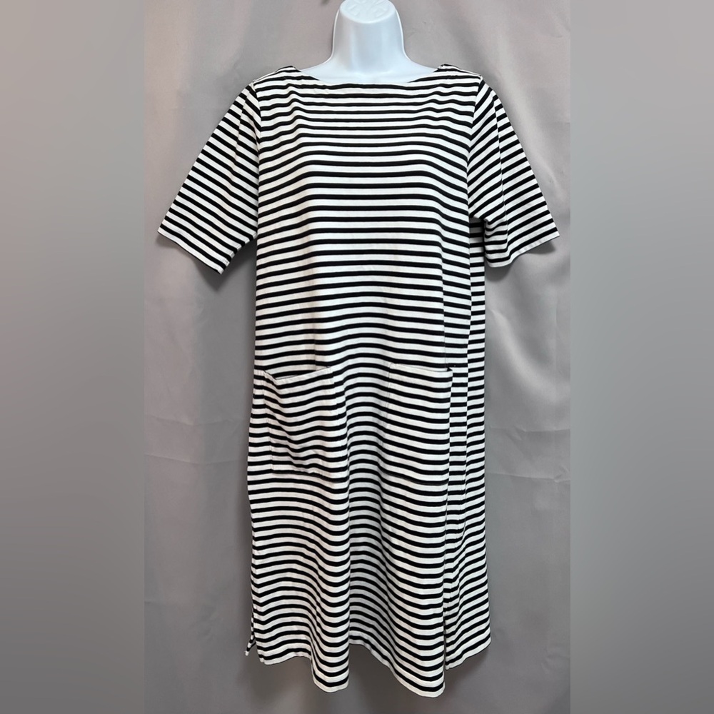 J Jill Shift‎ Dress Med Striped 100% Cotton Pockets Knee Length Heavyweight NWT